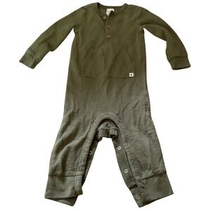 Modern Moments by Gerber Olive Green Waffle‎ Knit Henley Romper Union Suit 12M